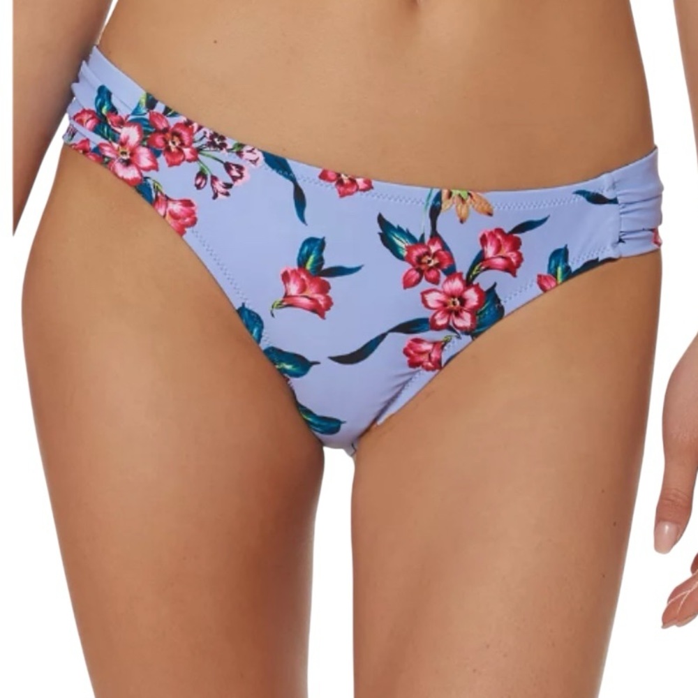 Jessica Simpson Printed Side-Shirred Hipster Bikini Bottoms - Size Large